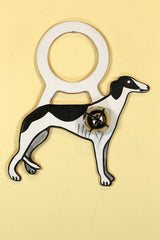 GREYHOUND - BLACK & WHITE  Hand-Painted LEATHER Doorknob Bell