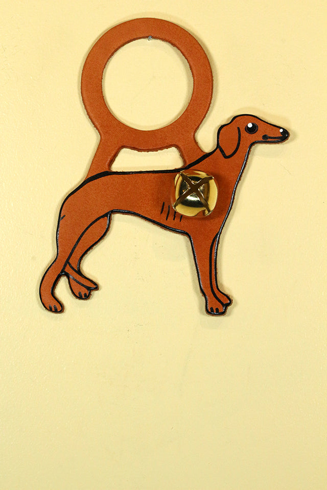 GREYHOUND - FAWN  Hand-Painted LEATHER Doorknob Bell
