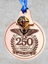 Laser Engraved Leather USA 250th Anniversary Ornament with Bell