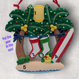 2 STOCKINGS with PALM TREES & SURF BOARD  Ornament