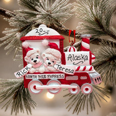 2 BEARS in CANDY TRAIN Ornament