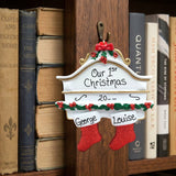 Stockings on White Mantel Ornament (2 Names)