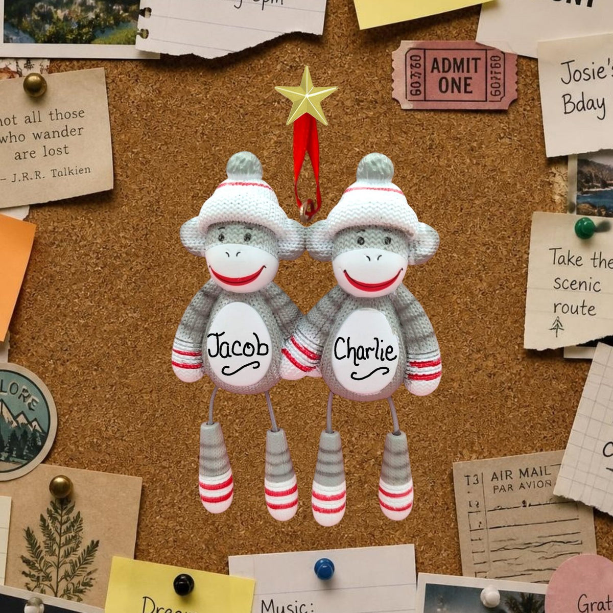 Sock Monkeys Ornament (2 Names)