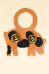 PIG - BLACK & TAN SPOTTED - Hand-Painted LEATHER Doorknob Bell