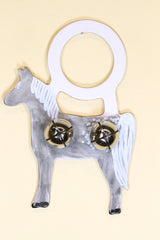 HORSE - DAPPLE GREY - Hand-Painted LEATHER Doorknob Bell