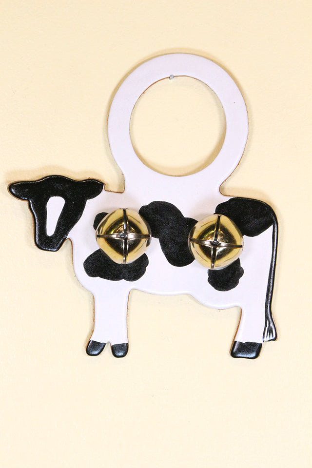COW - HOLSTEIN - Hand-Painted LEATHER Doorknob Bell