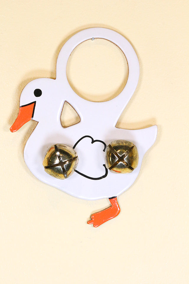 DUCK - WHITE - Hand-Painted LEATHER Doorknob Bell
