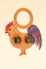 ROOSTER Hand-Painted LEATHER Doorknob Bell -TAN