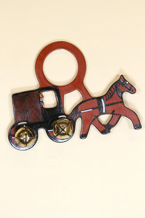 AMISH HORSE & BUGGY  Hand-Painted LEATHER Doorknob Bell