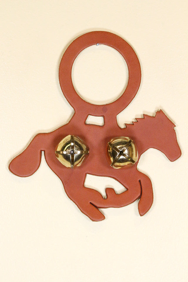 HORSE - RUNNING MUSTANG LEATHER Doorknob Bell - Unpainted CHESTNUT