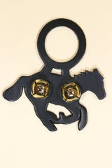 HORSE - RUNNING MUSTANG LEATHER Doorknob Bell - Unpainted BLACK