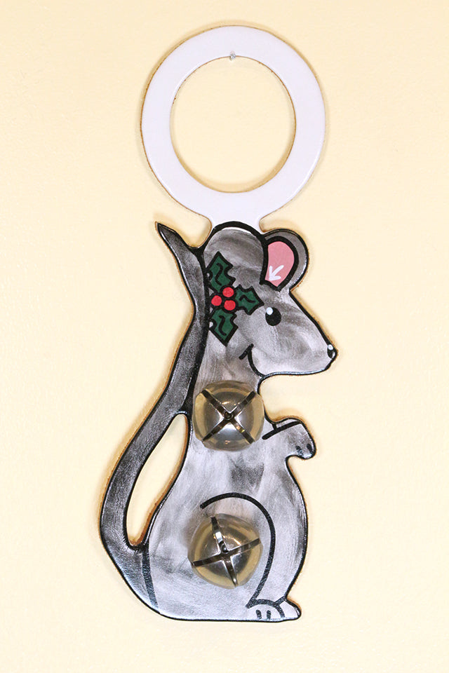 MOUSE (CHRISTMAS) - Hand-Painted Leather Doorknob Bell