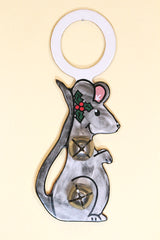 MOUSE (CHRISTMAS) - Hand-Painted Leather Doorknob Bell
