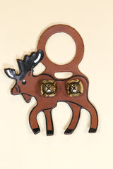 MOOSE (WALKING) Hand-Painted LEATHER Doorknob Bell