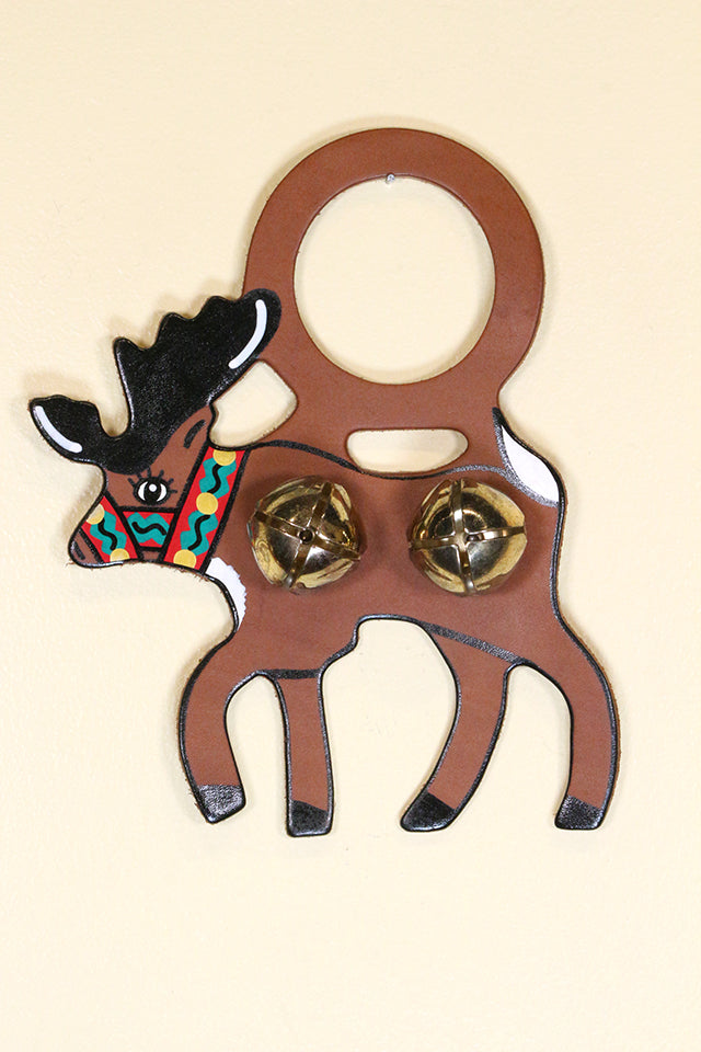 REINDEER (WALKING) - Hand-Painted Leather Doorknob Bell
