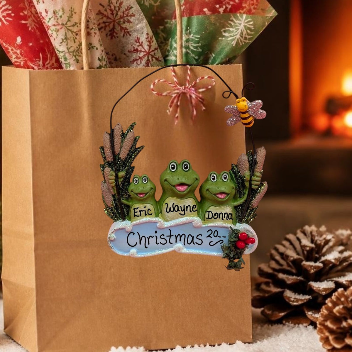 Frogs Ornament with Wire (3 Names)