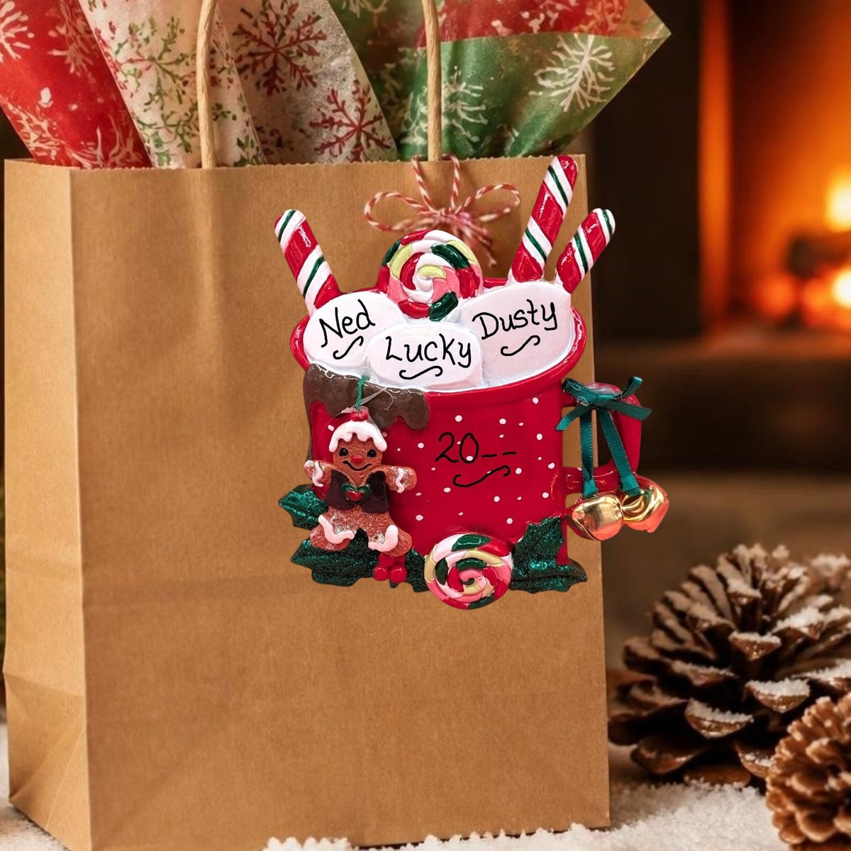 Marshmallows in a Red Mug Ornament (3 Names)