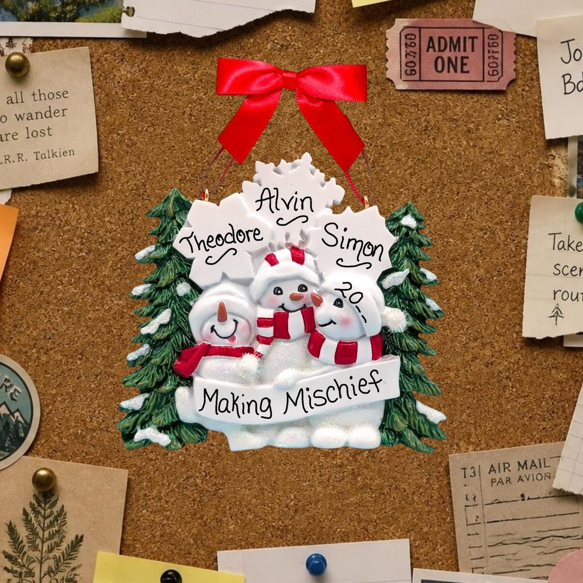 Snow Folks with Flakes Ornament (3 Names)