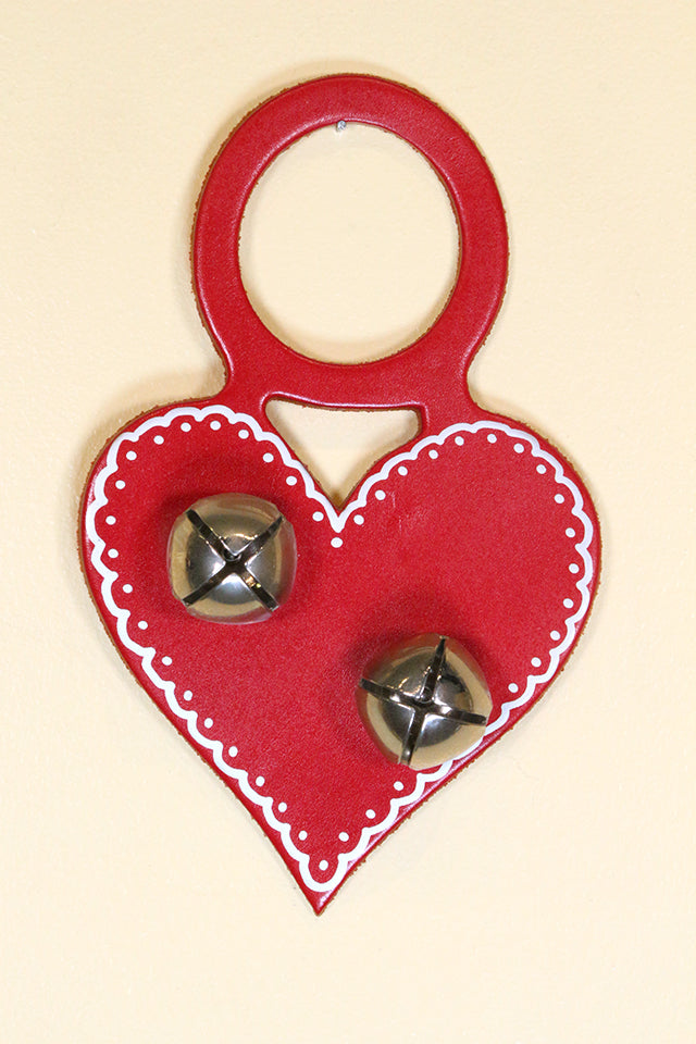 HEART - VALENTINE Hand-Painted LEATHER Doorknob Bell