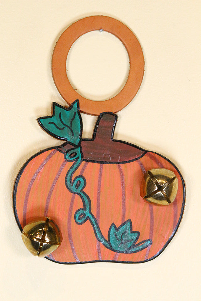PUMPKIN Hand-Painted LEATHER Doorknob Bell