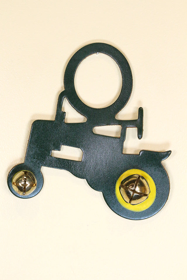 TRACTOR - Hand-Painted LEATHER Doorknob Bell - GREEN