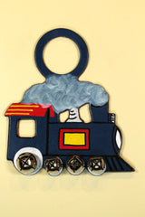 TRAIN - Hand-Painted Leather Doorknob Bell - BLUE
