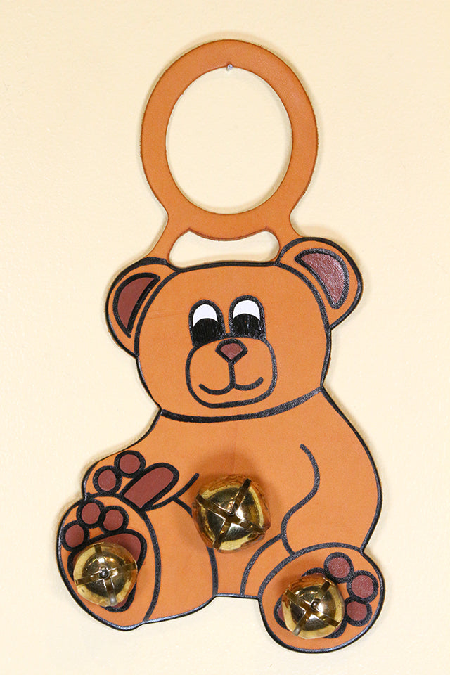 BEAR - TEDDY - Hand-Painted LEATHER Doorknob Bell - NATURAL