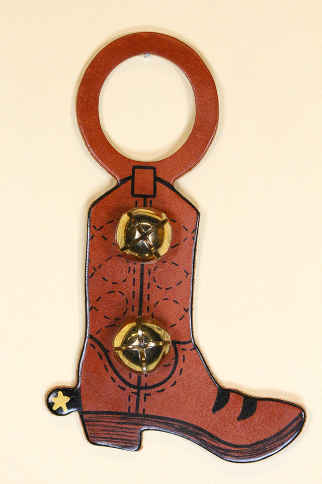 COWBOY BOOT with FANCY SWIRLS - Hand-Painted Leather Doorknob Bell
