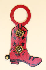 COWBOY BOOT with STARS - Hand-Painted Leather Doorknob Bell