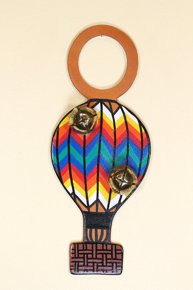 HOT AIR BALLOON Hand-Painted LEATHER Doorknob Bell