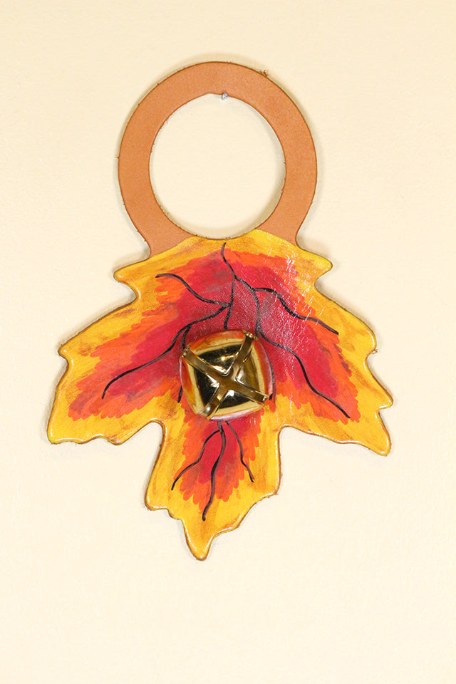 MAPLE LEAF (FALL) Hand-Painted LEATHER Doorknob Bell