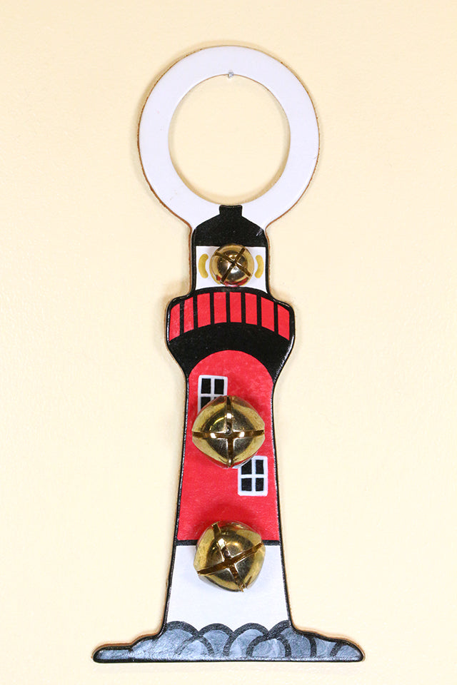 LIGHTHOUSE Hand-Painted LEATHER Doorknob Bell - RED MIDDLE