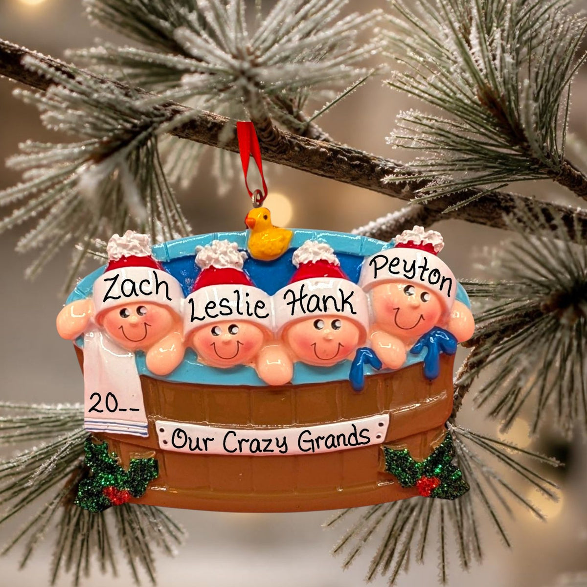 People in a Hot Tub Ornament (4 Names)
