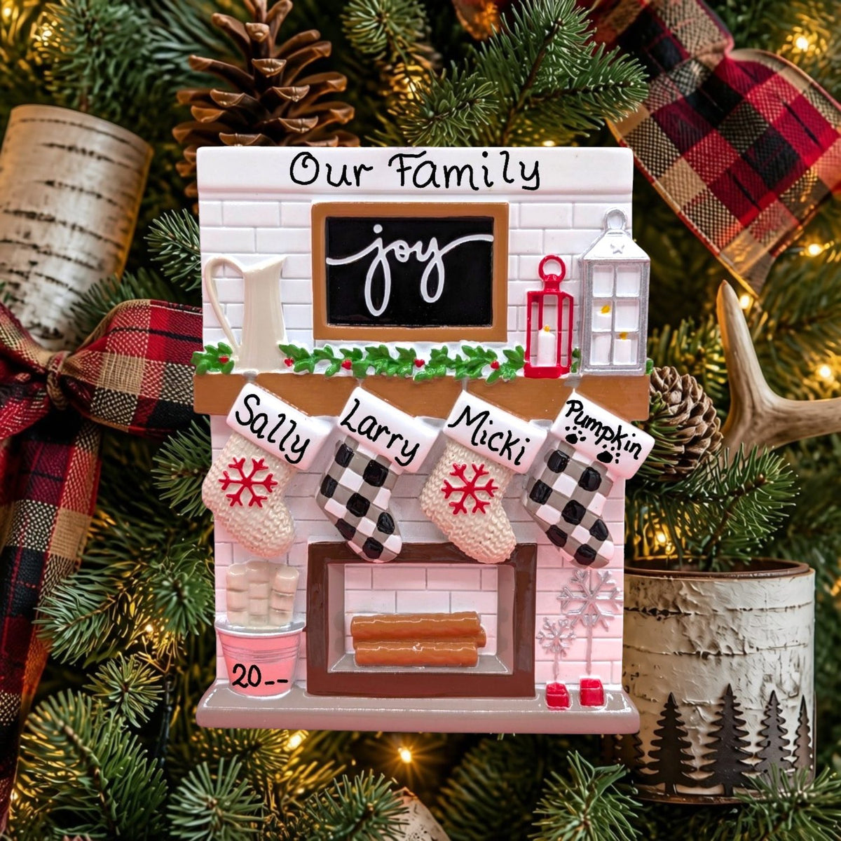 Stockings on "Joy" Mantel Ornament (4 Names)