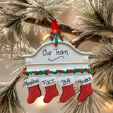 Stockings on White Mantel Ornament (4 Names)