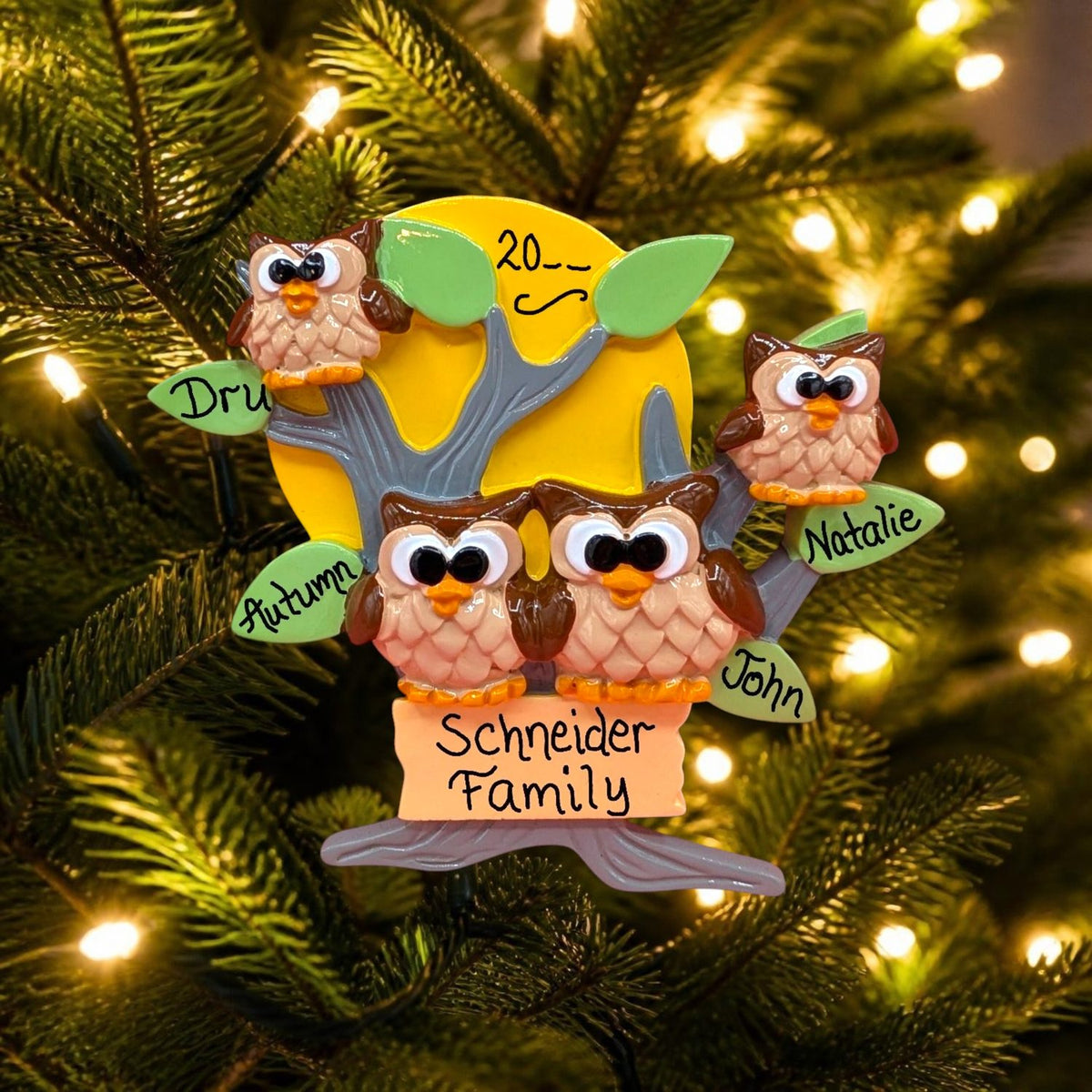 Owls in Tree Ornament (4 Names)