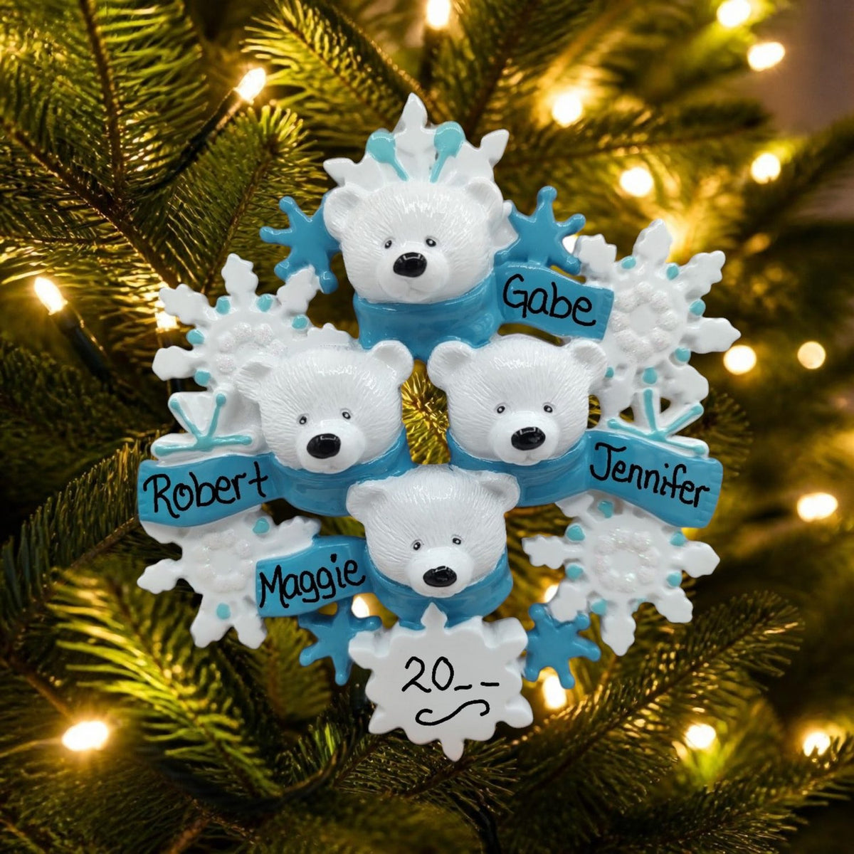 Polar Bears with Snowflakes Ornament (4 Names)