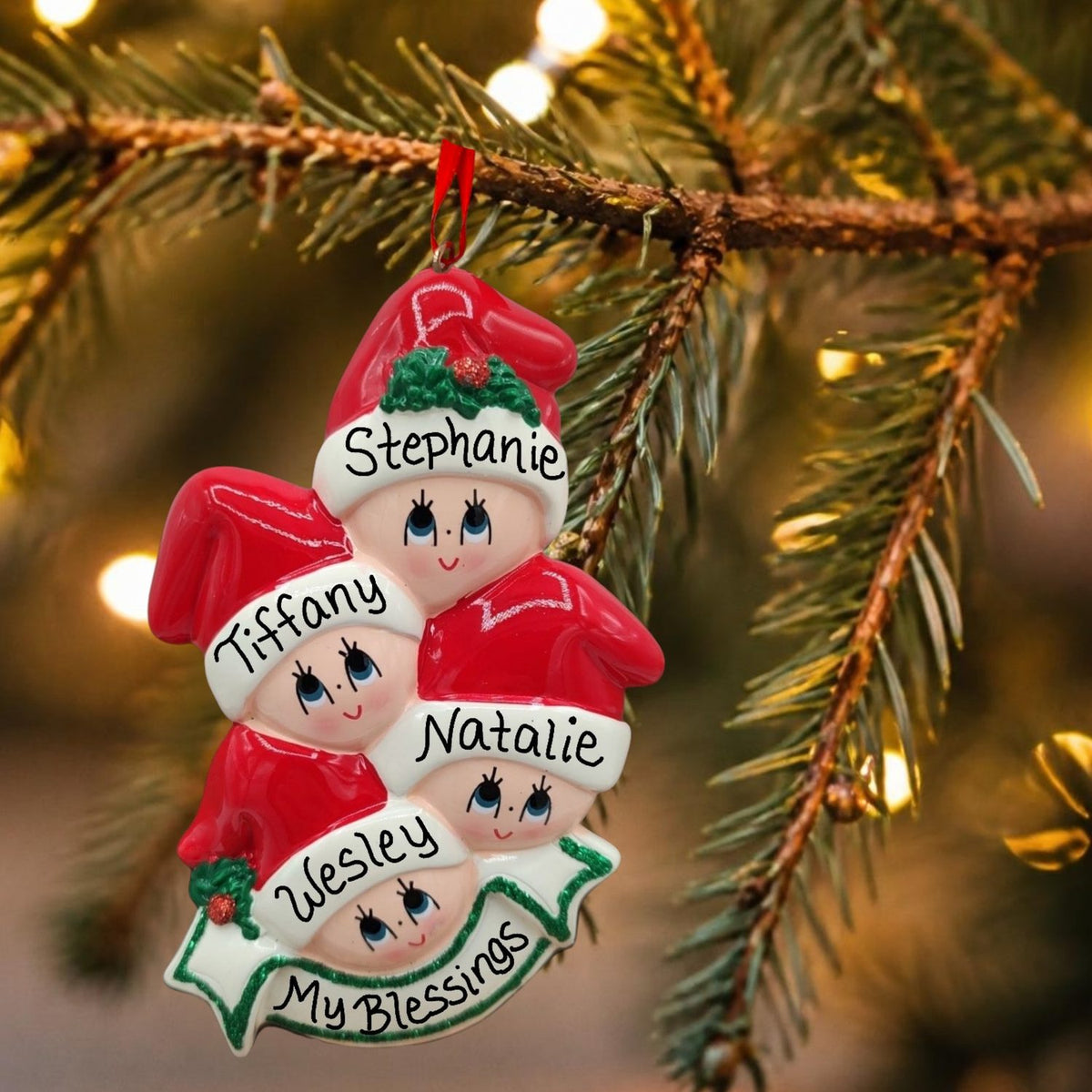 Santa Caps Ornament (4 Names)