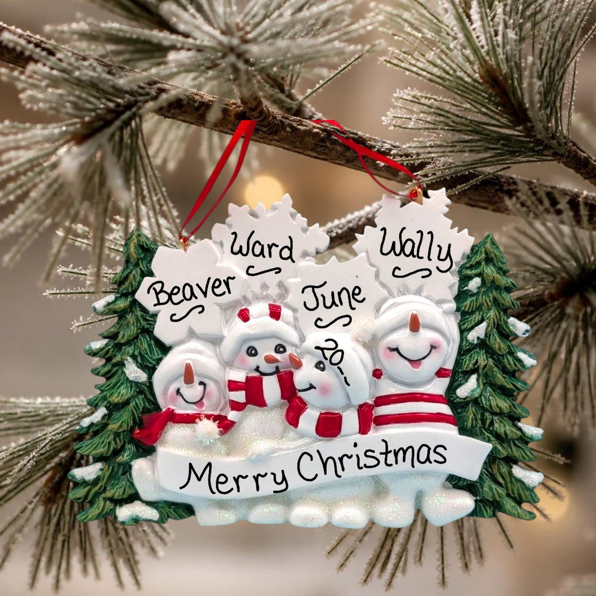 Snow Folks with Flakes Ornament (4 Names)