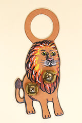 LION Hand-Painted LEATHER Doorknob Bell