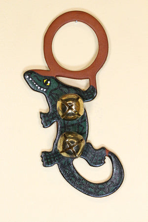 ALLIGATOR Hand-Painted LEATHER Doorknob Bell