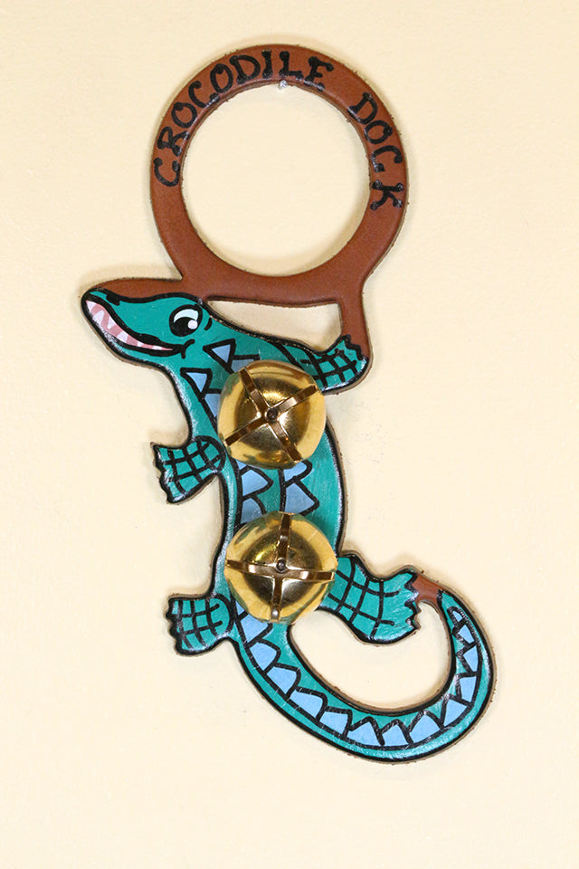 CROCODILE (SMILING)  Hand-Painted LEATHER Doorknob Bell