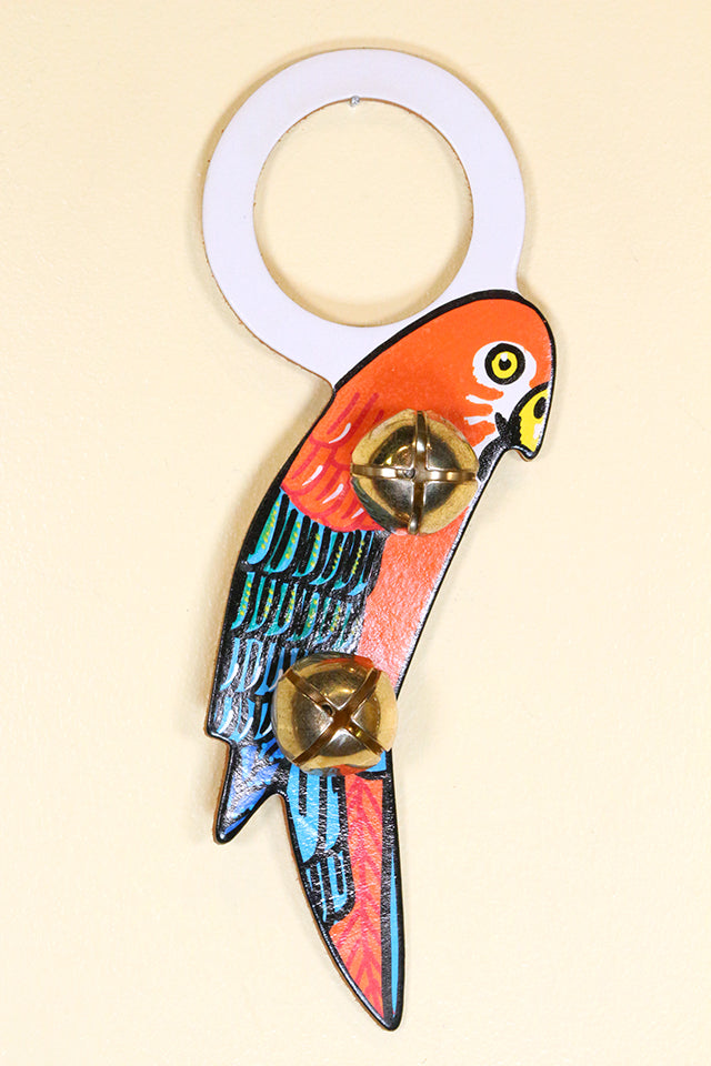 PARROT Hand-Painted LEATHER Doorknob Bell