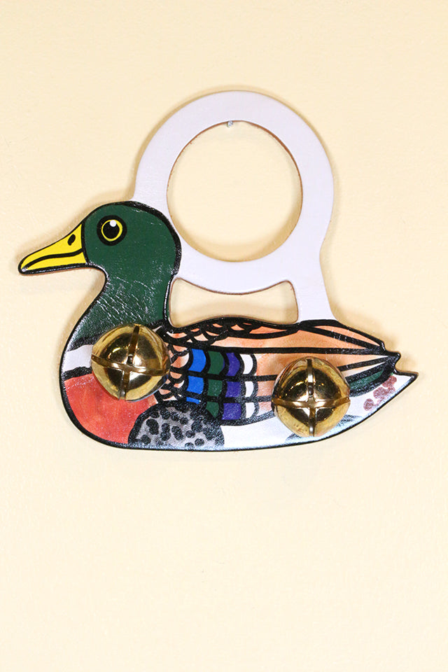 DUCK / MALLARD Hand-Painted LEATHER Doorknob Bell