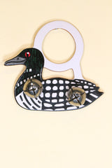 DUCK / LOON Hand-Painted LEATHER Doorknob Bell