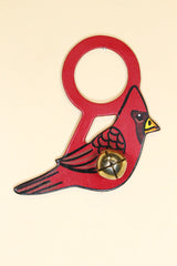 BIRDS - CARDINAL Hand-Painted LEATHER Doorknob Bell