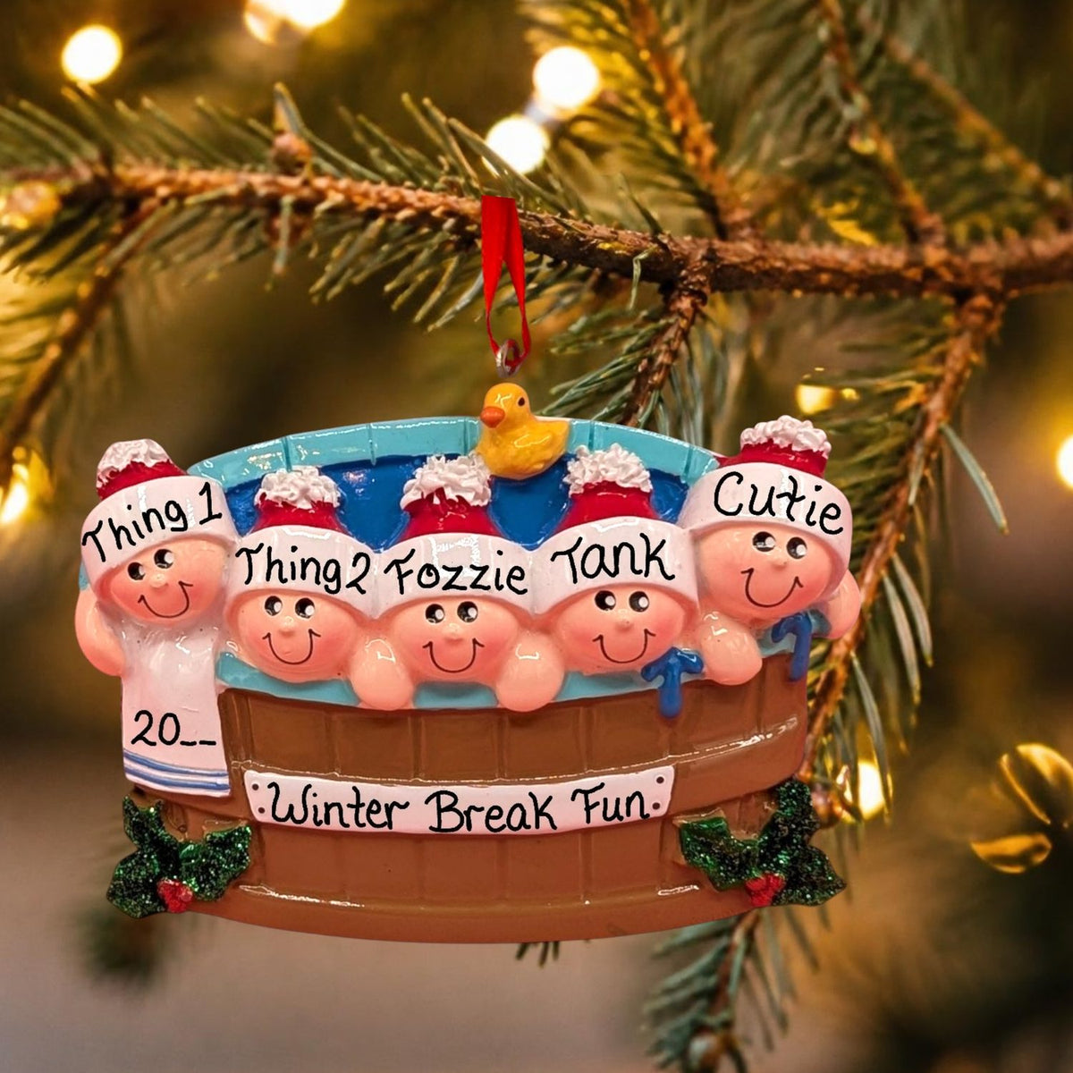 People in a Hot Tub Ornament (5 Names)