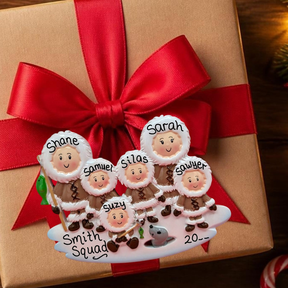 Ice Fishing Family Ornament (6 Names)