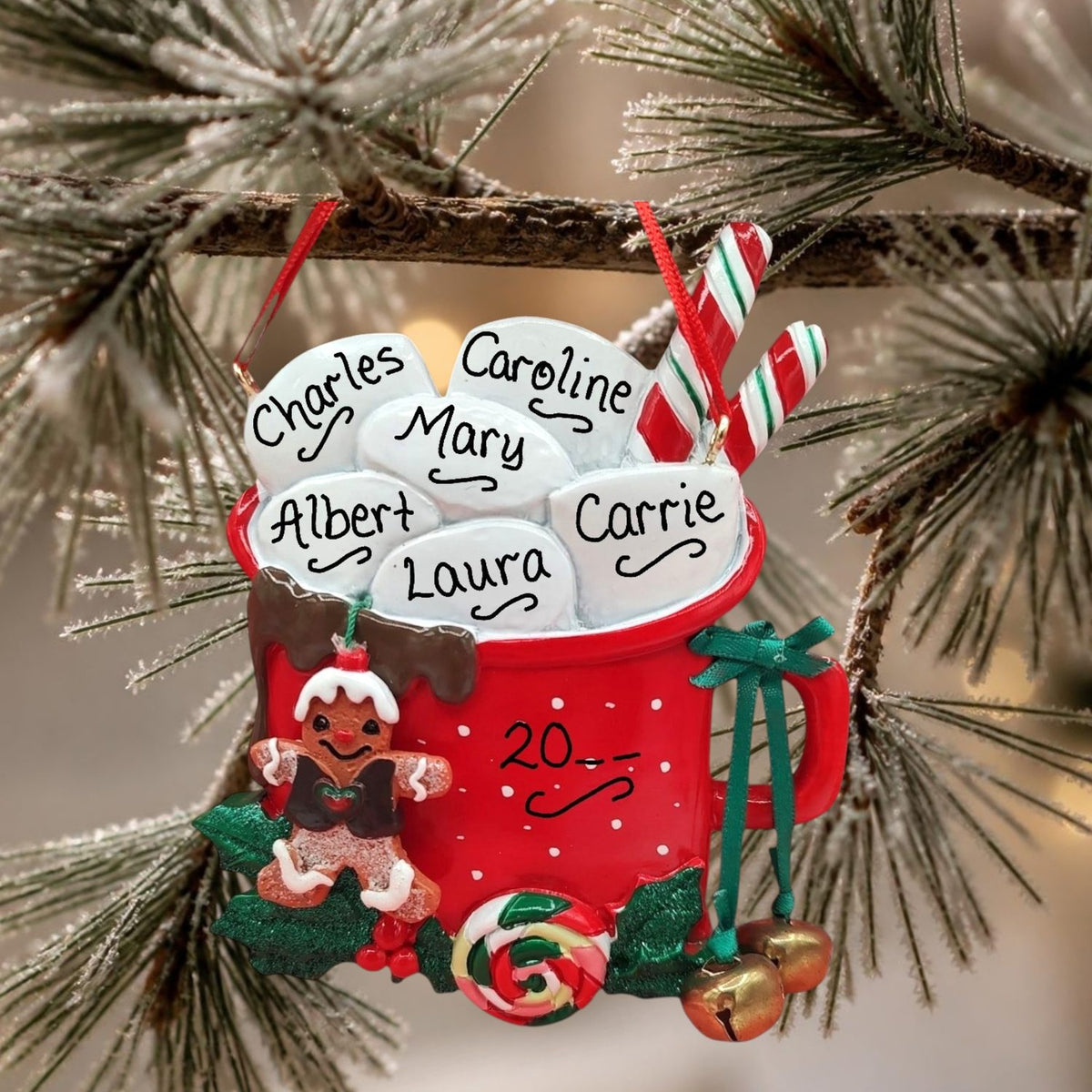 Marshmallows in a Red Mug Ornament (6 Names)