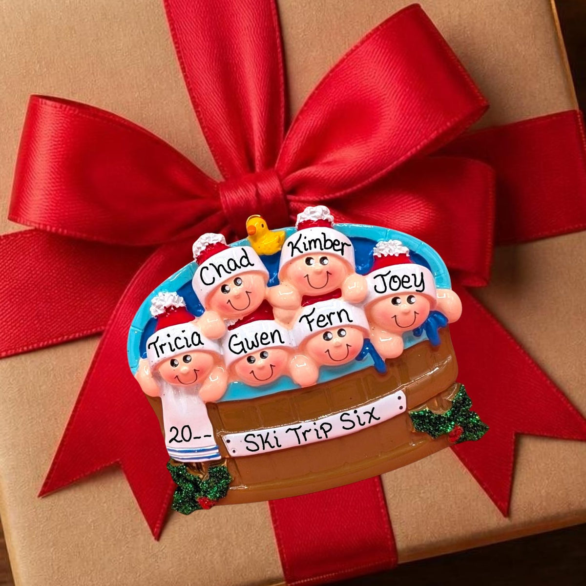 People in a Hot Tub Ornament (6 Names)